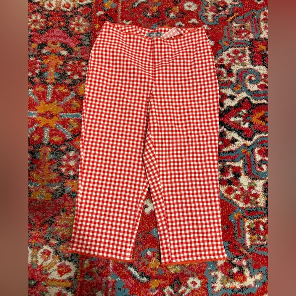 UO Ellie Capri Pant Red Gingham Women's Cropped Pants - Picture 7 of 8
